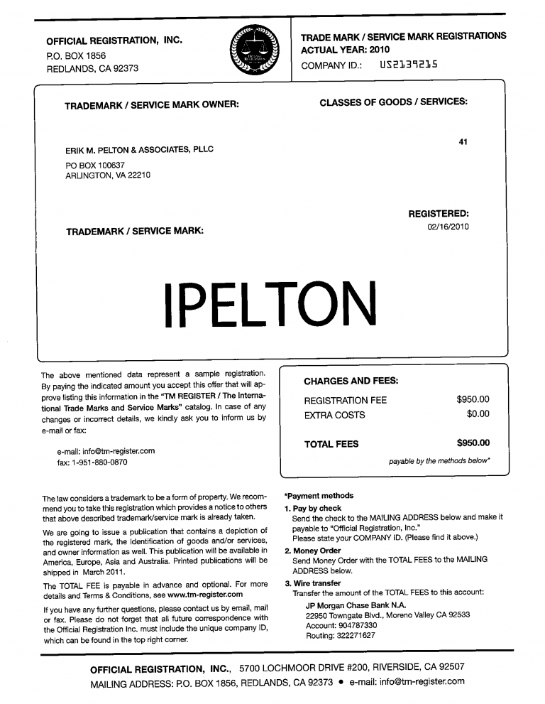 Beware of new trademark scam | Erik M Pelton & Associates, PLLCErik M